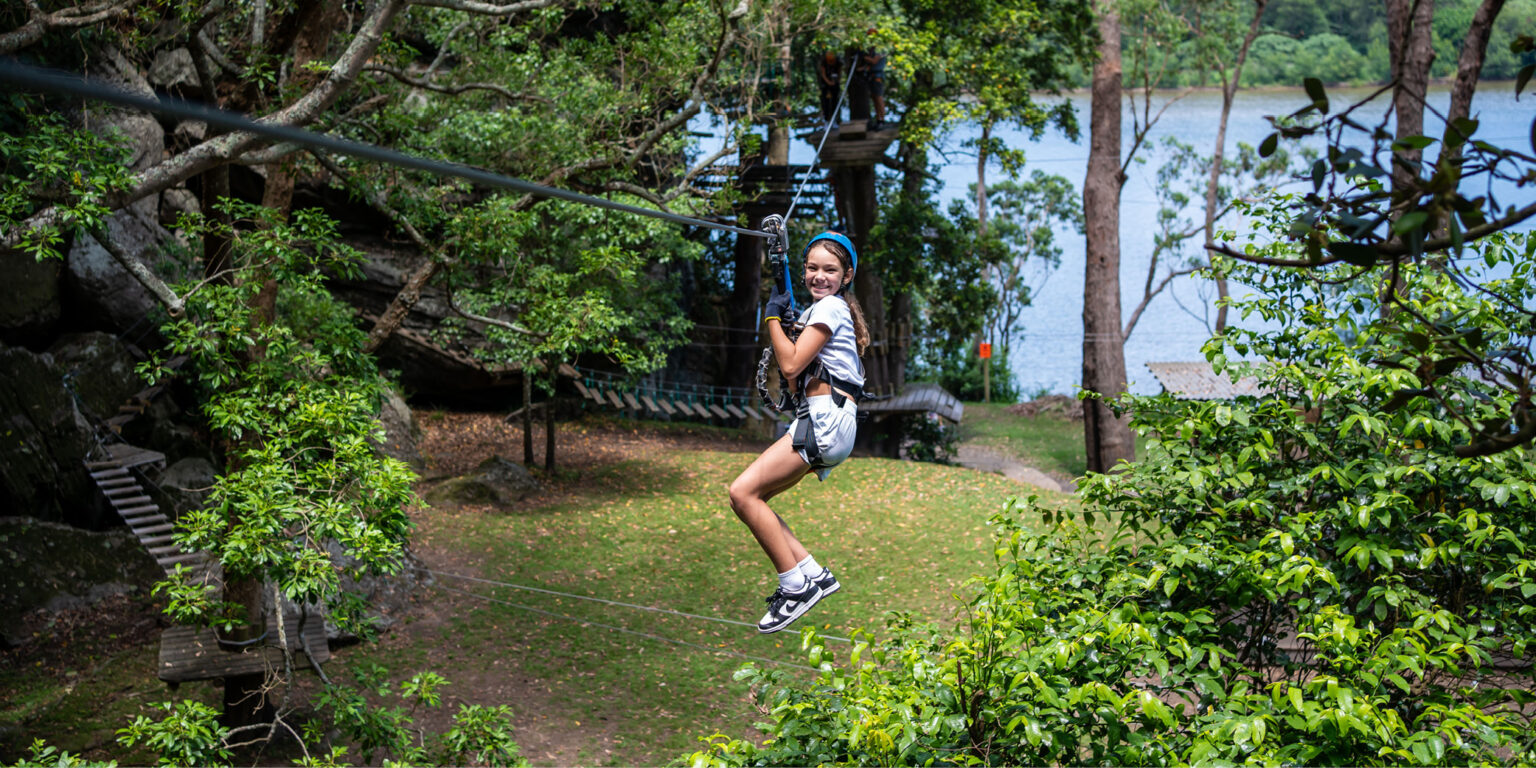 Treetops Nowra kids day zipline cliffside adventure park Shoalhaven river views